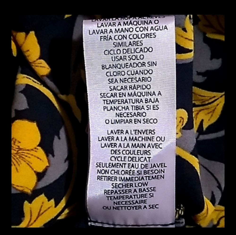 Long Sleeve FloralPrint Pin tuck Shiftdress Black Yellow Nanette Lepore - Picture 11 of 12